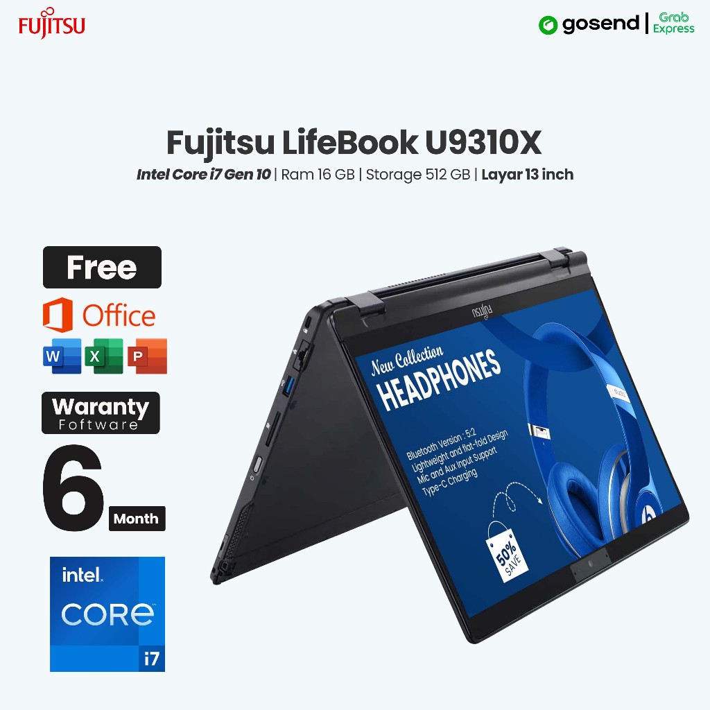 Laptop Fujitsu U9310X Intel Core i7 Gen 10 Ram 16 GB SSD 512 GB Layar 13 Inch Full HD Touchscreen