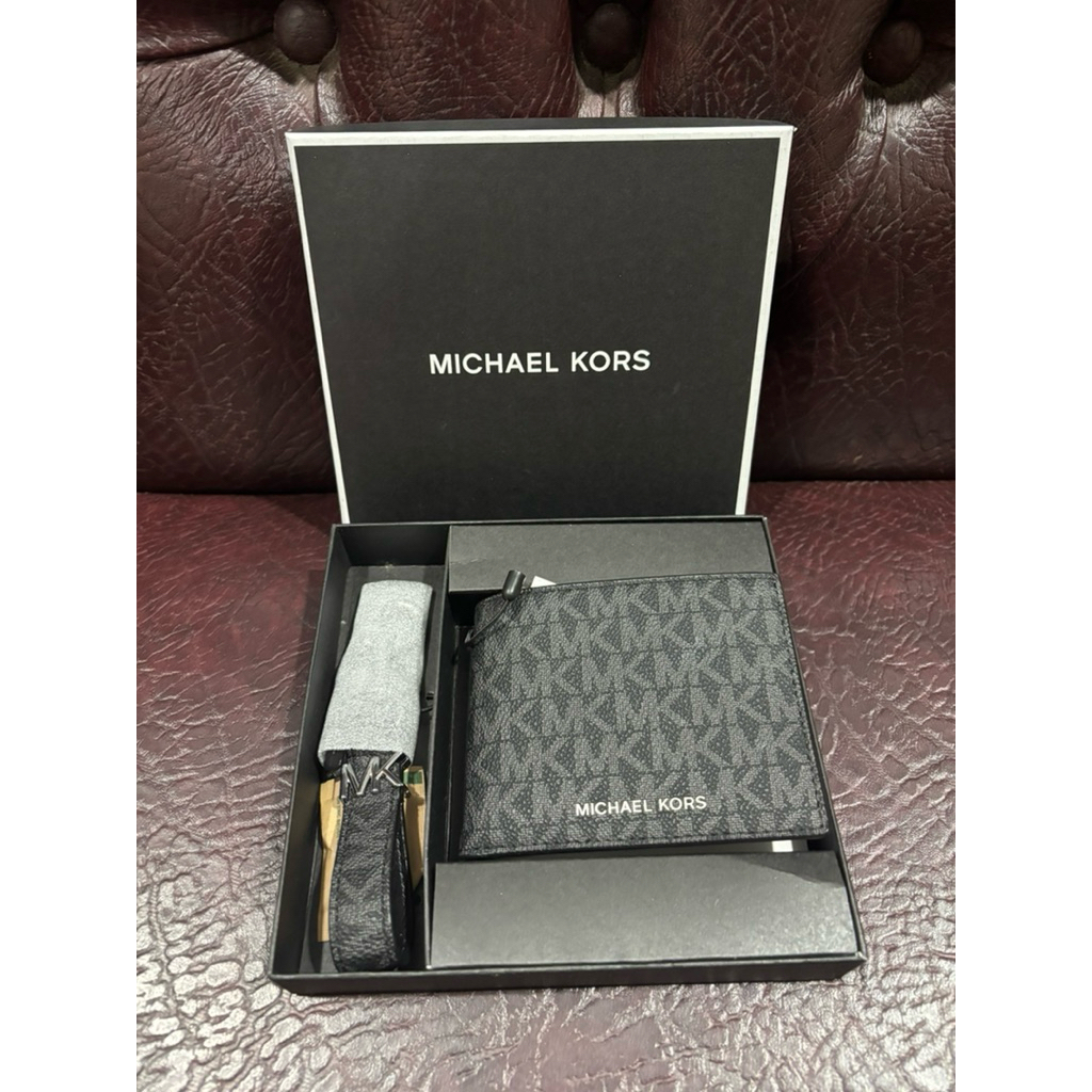 Dompet Pria Michael Kors Boxed Men Bifold Wallet With Keyfob Black AUTHENTIC