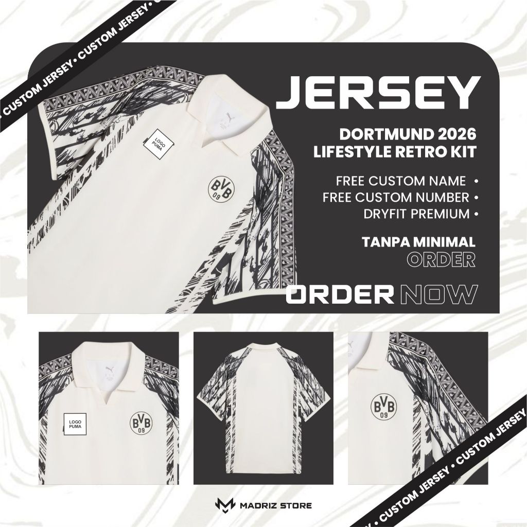 JERSEY DORTMUND LIFESTYLE RETRO KIT 2026 - FREE NICKNAME NOMOR - FULL PRINTING