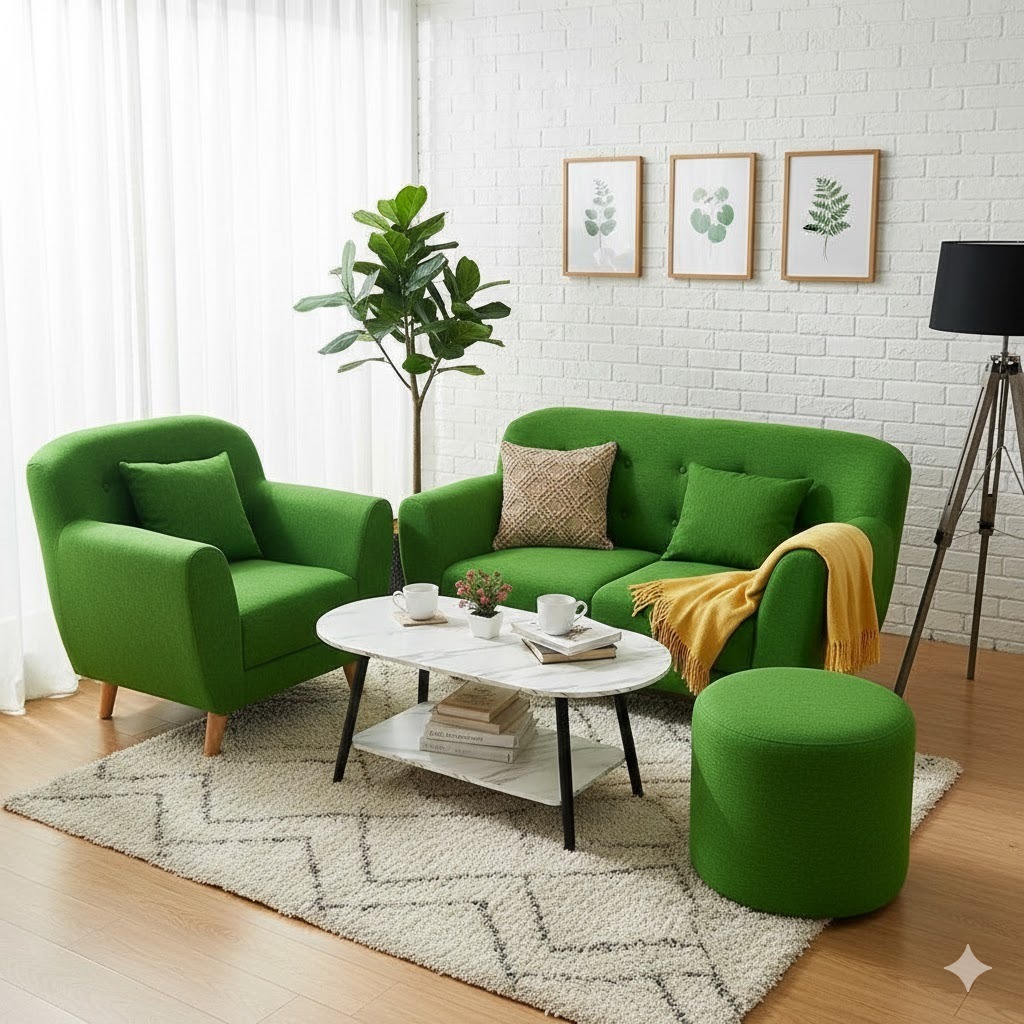 Sofa Retro 1 Seater + 2 Seater + Pup Bulat