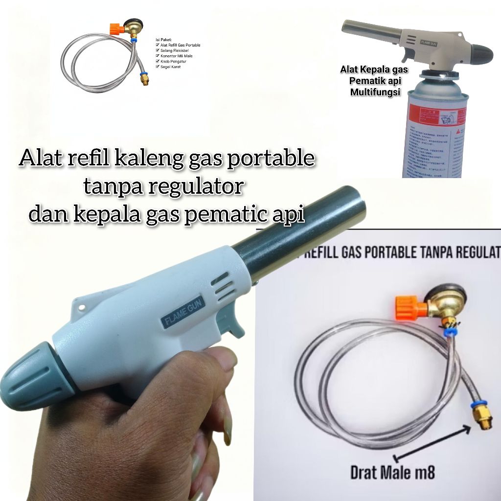 2in1 alat refil gas kaleng portable tanpa regulator dan kepala pematic gas galeng portable