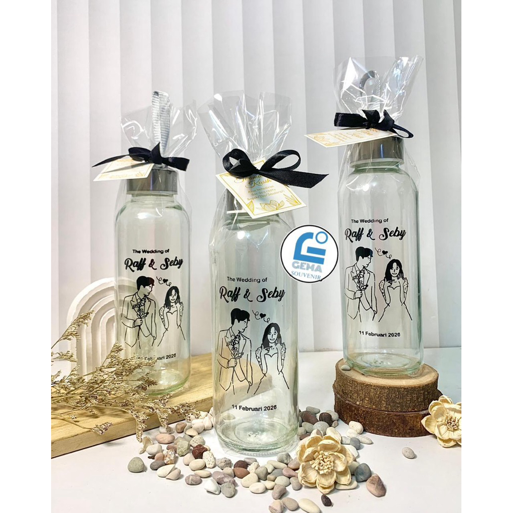 BOTOL TUMBLER BENING COSTUM  420 ML / SOUVENIR BOTOL KACA / SOUVENIR PERNIKAHAN CUSTOM / SOUVENIR KA