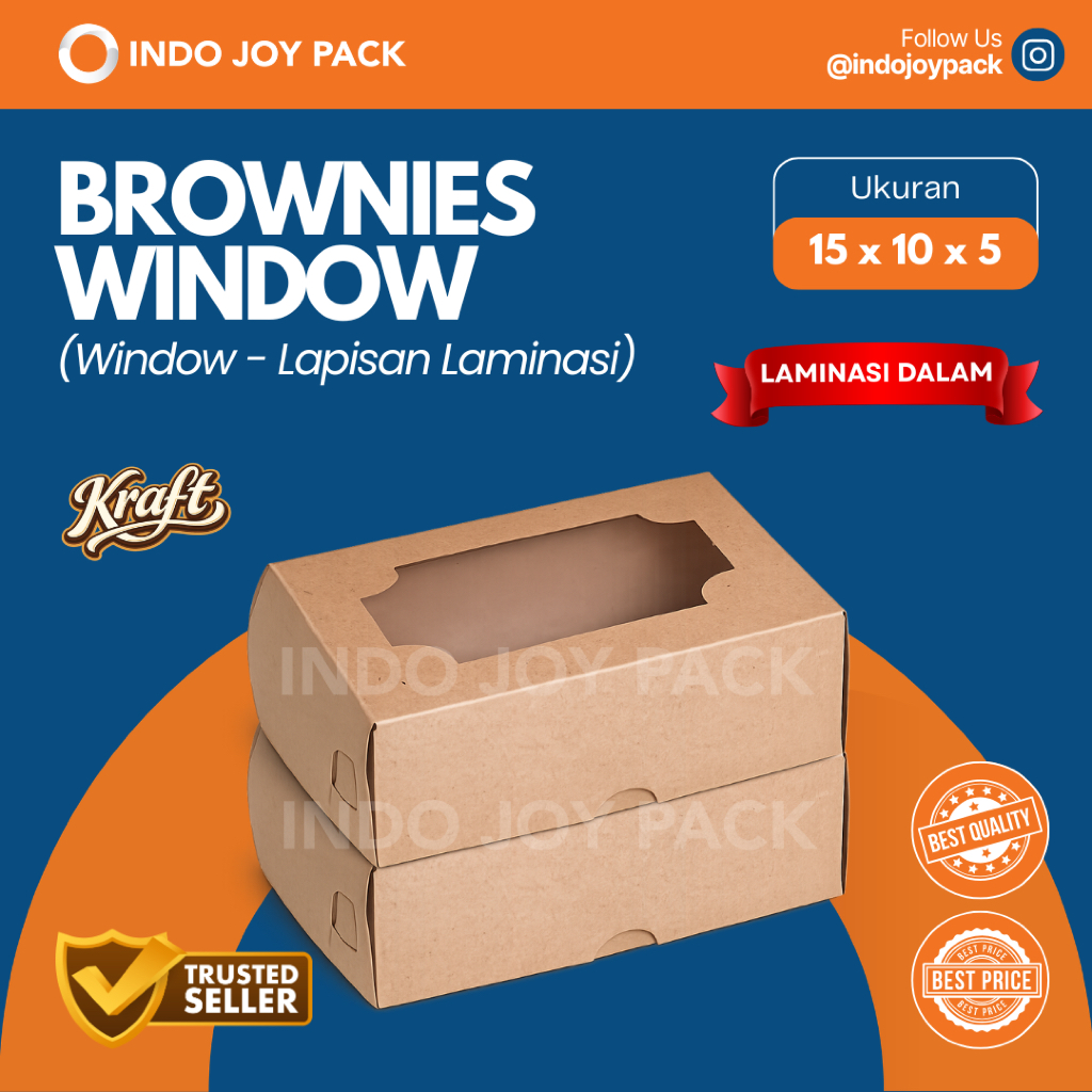 Dus Kraft Brownies Window Laminasi 15x10x5 / Donat Cake Box / Dus Kue / Box Kraft Window / Box Kraft