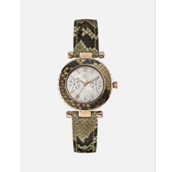 Jam Tangan Guess GC Collection Rose Gold, Tali Kulit Python Taupe Olive X35006L1S, bekas second unit
