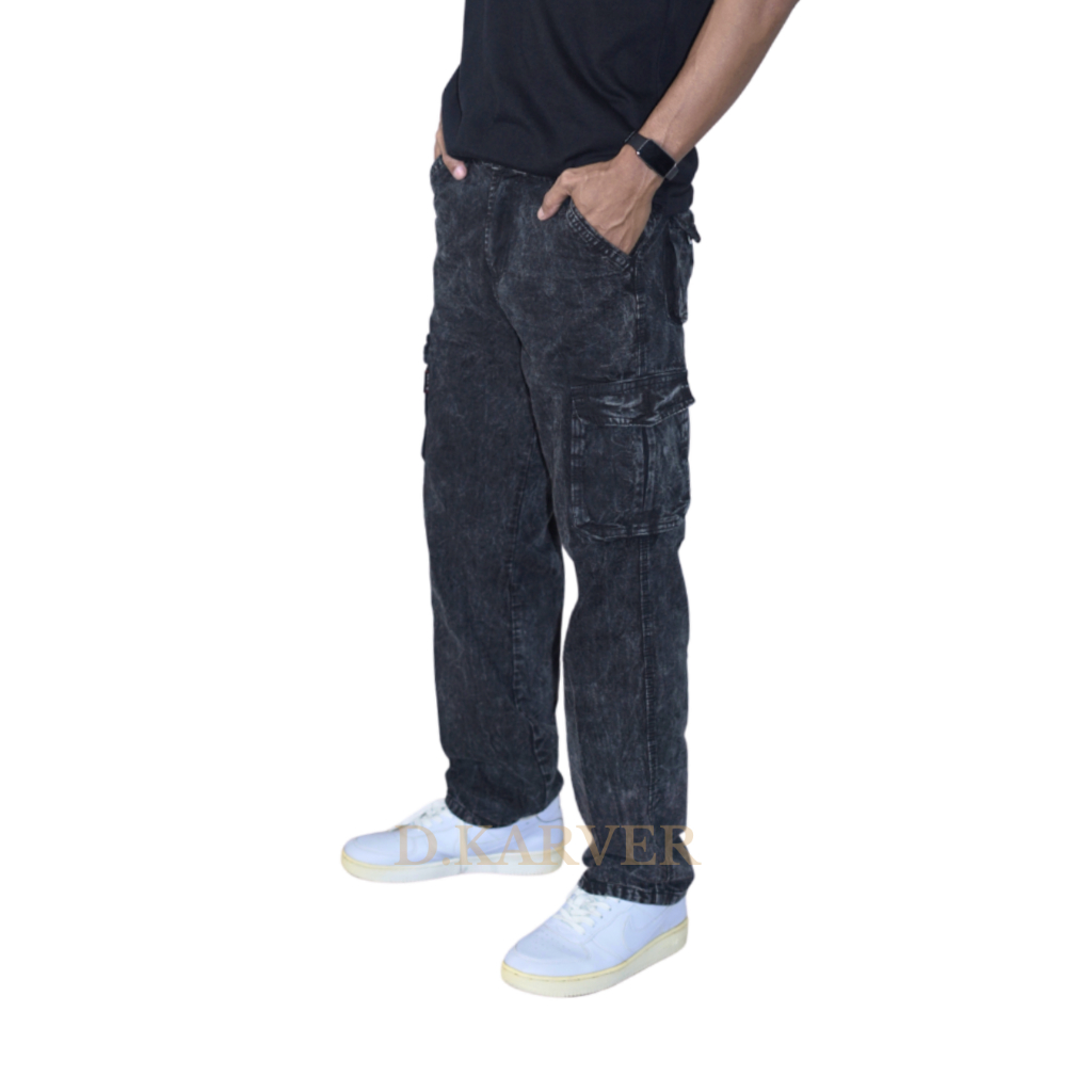 D.KARVER - Celana Cargo Jeans Panjang Washing Snow Kimpul Distro Premium//CELANA CARGO JEANS