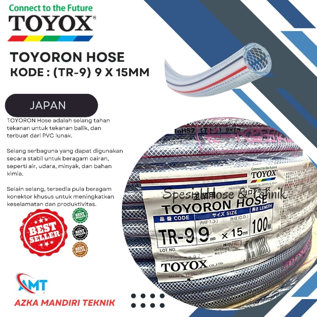 TOYOX TOYORON HOSE TR-9 (3/8") 1 ROLL 100 METER, SELANG BENANG TOYOX 9 X 15MM