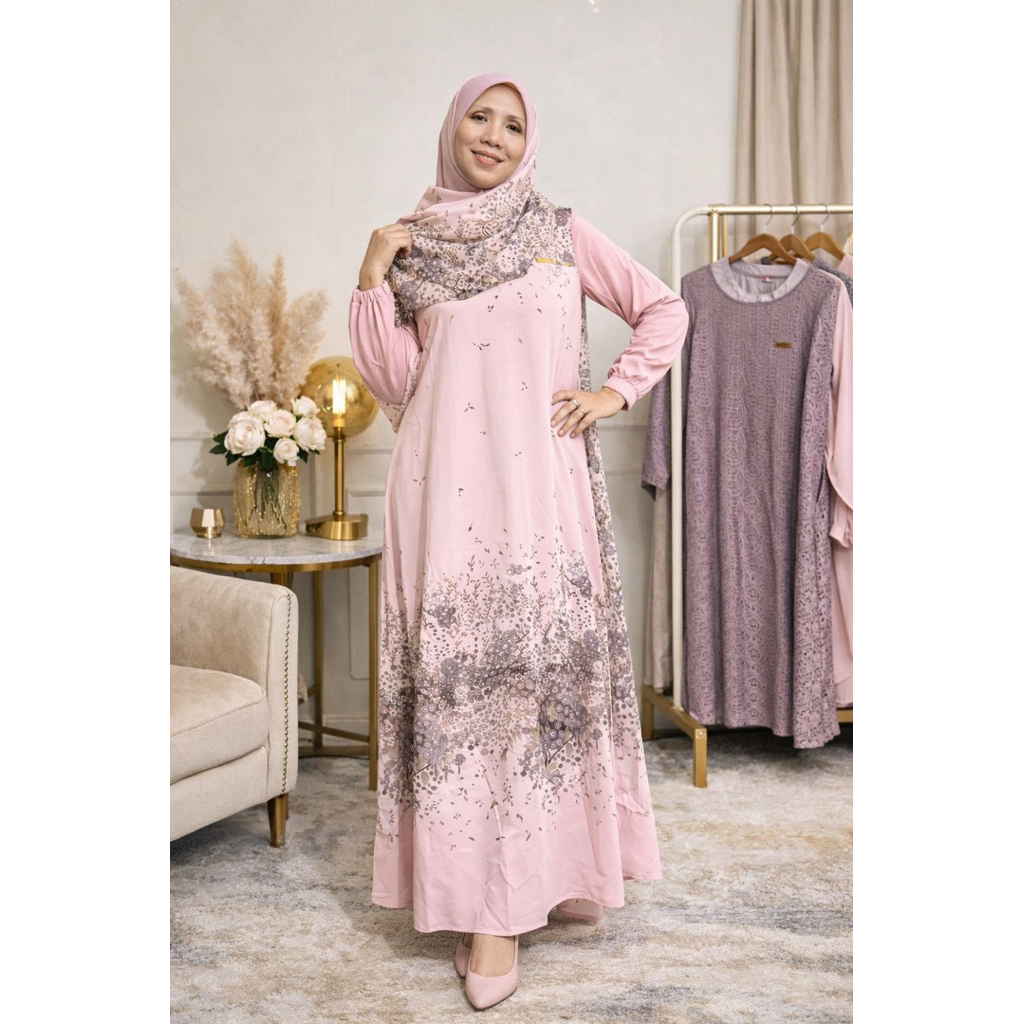 dress gamis lebaran elegan Aurelia Blossom Dress free hijab