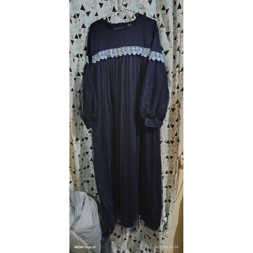 gamis navy tile maxi dress