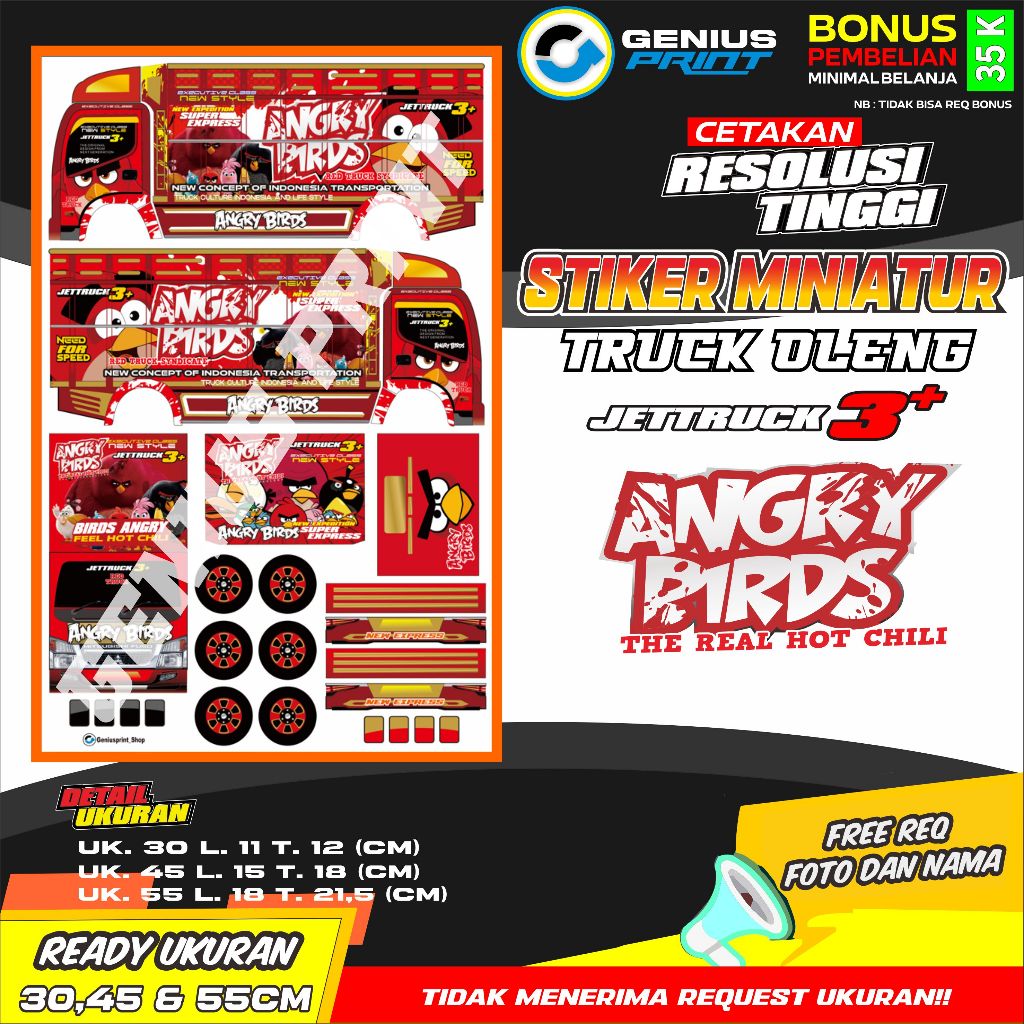 Stiker Mainan Miniatur Truk Oleng Canter Angry Birds | Eagle | Hey Tayo | Executive Moeda | Upin Ipi