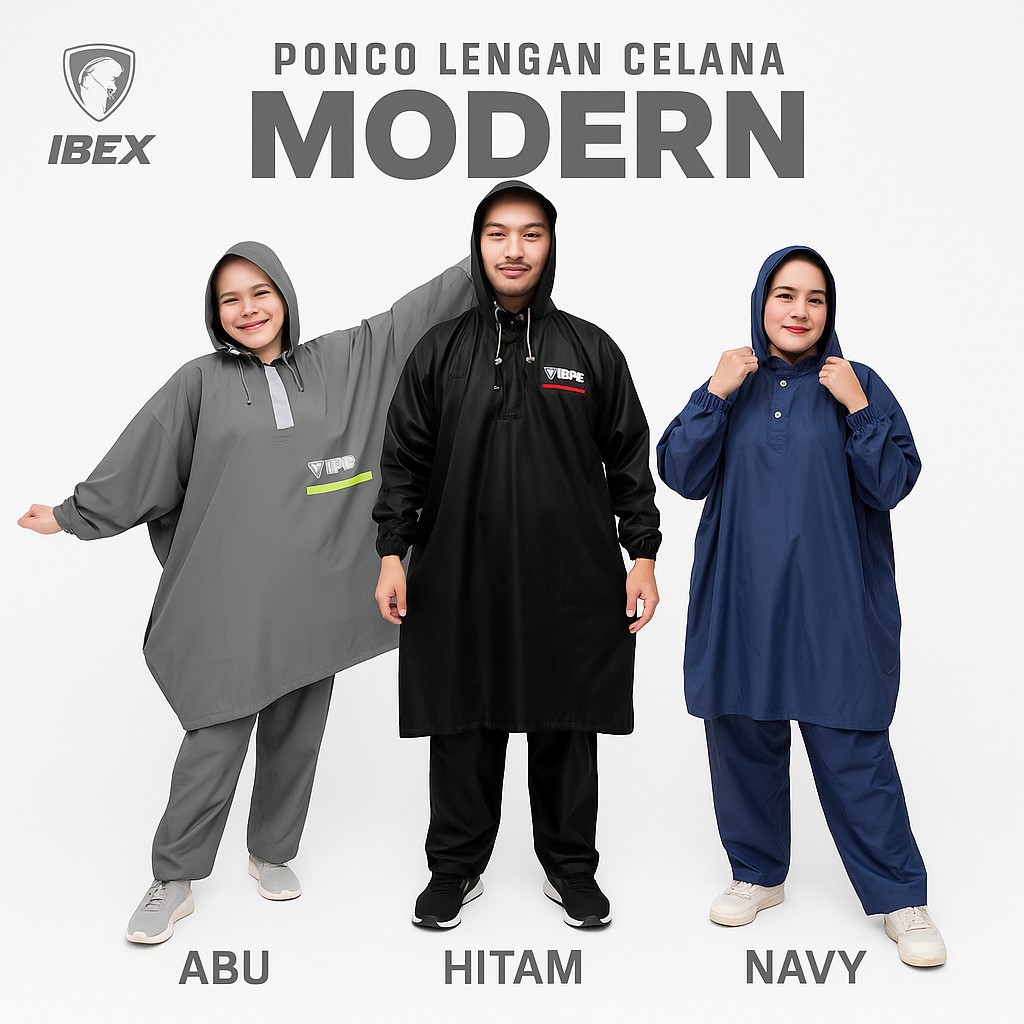 Jas Hujan Setelan Ponco Lengan Celana / Jas Hujan Atasan dan Celana MODERN - IBEX