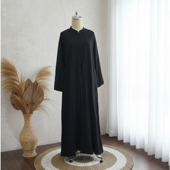 Abaya Hitam Luxury Siffon Arab Jetblack Busui Friendly Wudhu Friendly - Abaya Jetblack Set Pasmina -