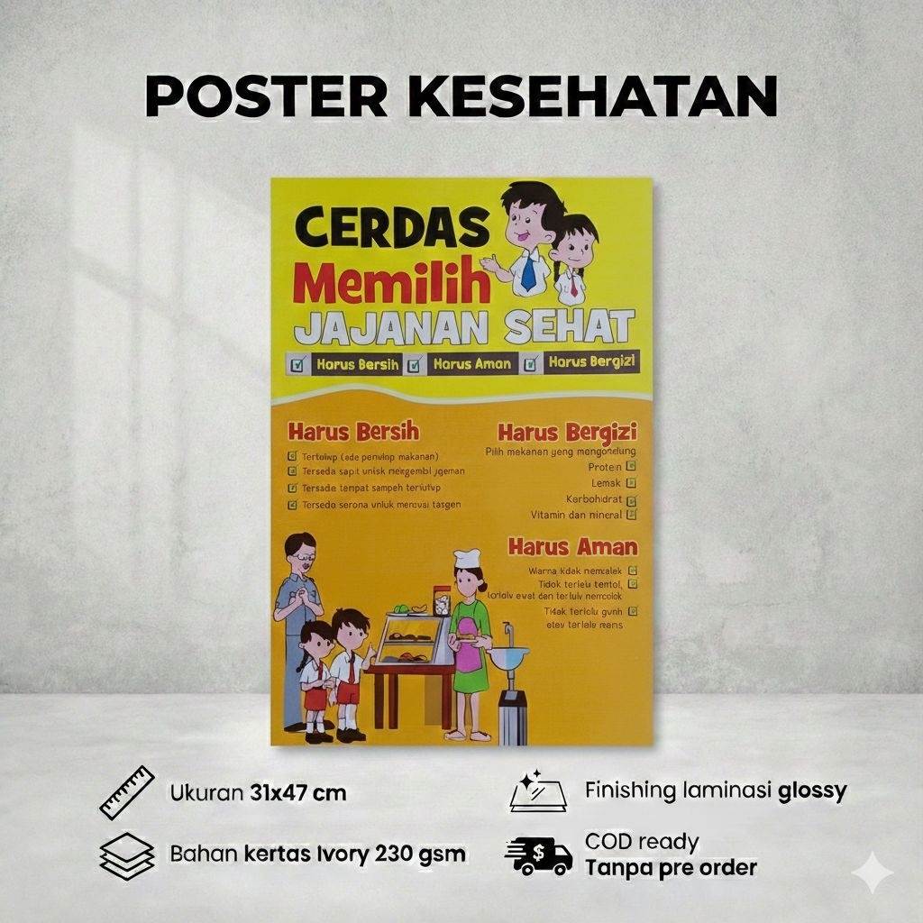 Poster Sekolah Sehat - Poster Jajanan Sehat -  Poster Edukasi - Poster Kantin Sehat Sekolah