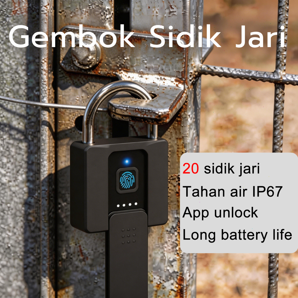 Gembok Pintu Sidik Jari Tahan Air Kapasitas 20 Sidik Jari dengan Aplikasi Bluetooth