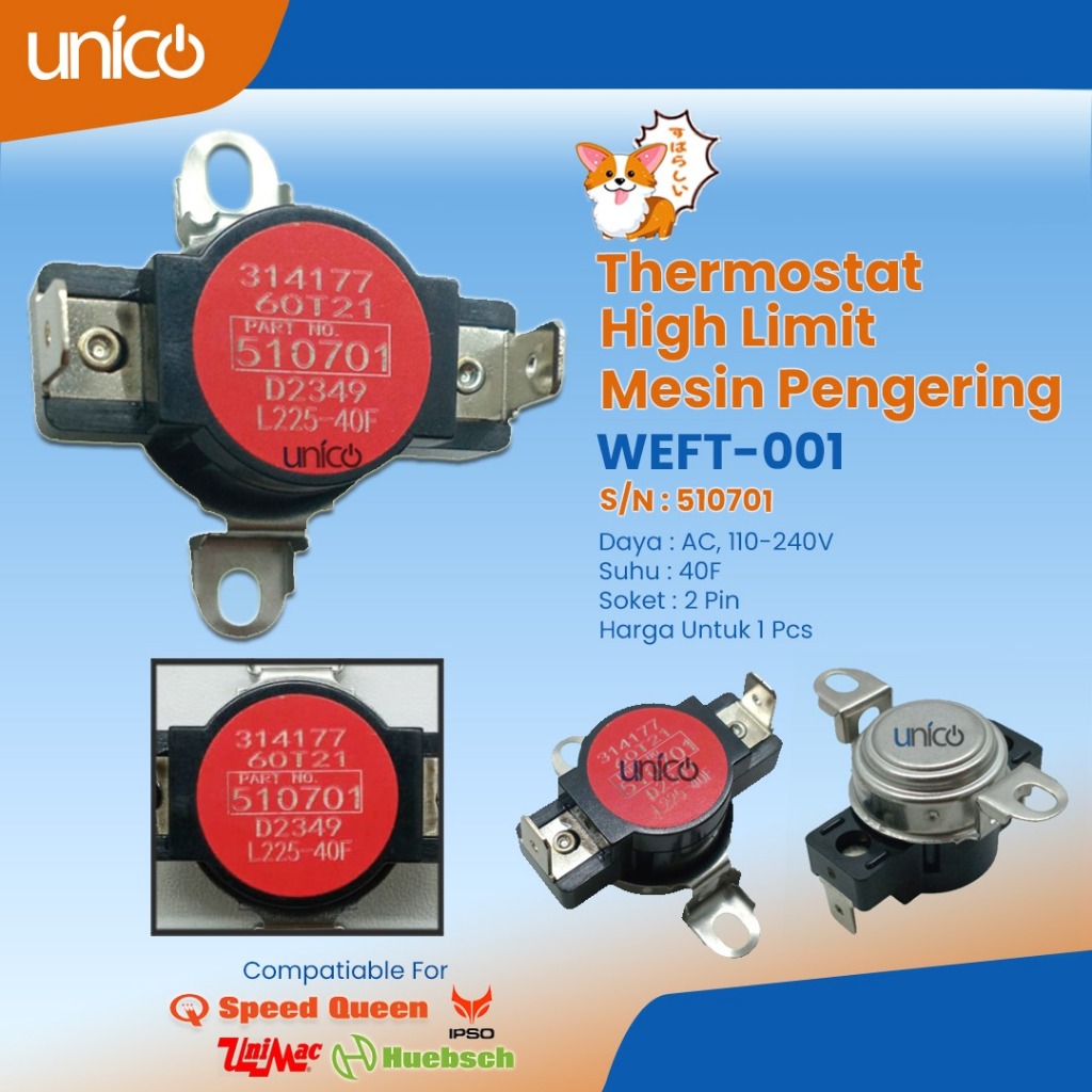 UNICO INDONESIA thermostat high limit red mesin pengering / Dryer Ipso, Speed Queen / Speedqueen, Hu