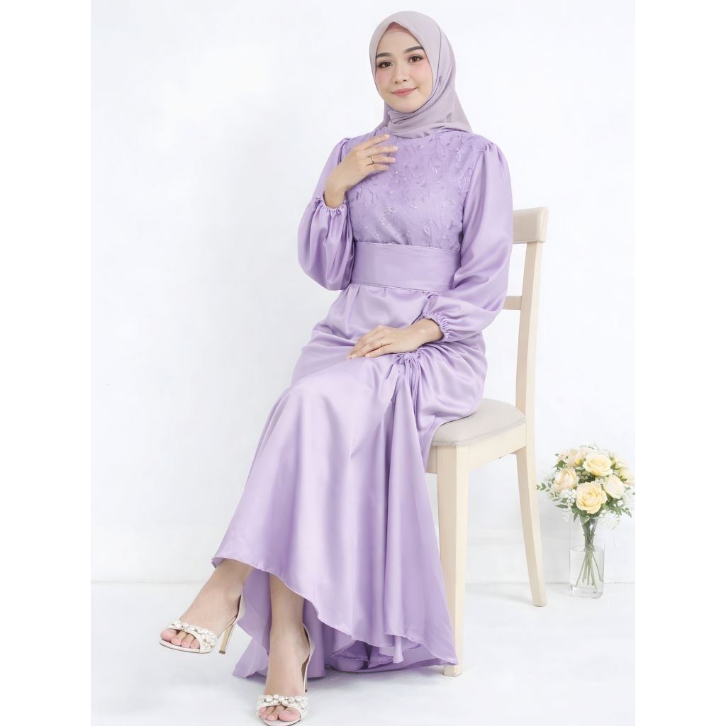 SALE Gamis Brokat Duyung Model Serut Warna Lilac Size L Gamis Pesta Kondangan Kekinian Zh