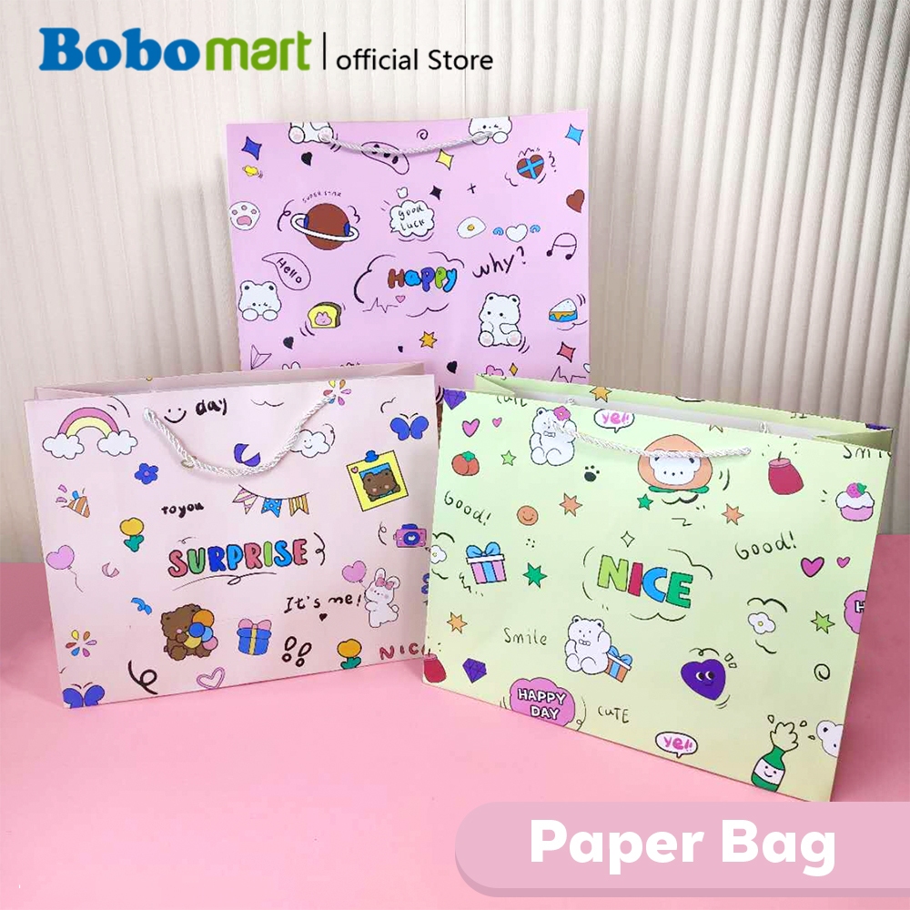 BOBOMART Paper Bag Kado Lucu Motif Kartun Tas Kertas Gift Bag Ulang Tahun Anak Ukuran Besar Jumbo