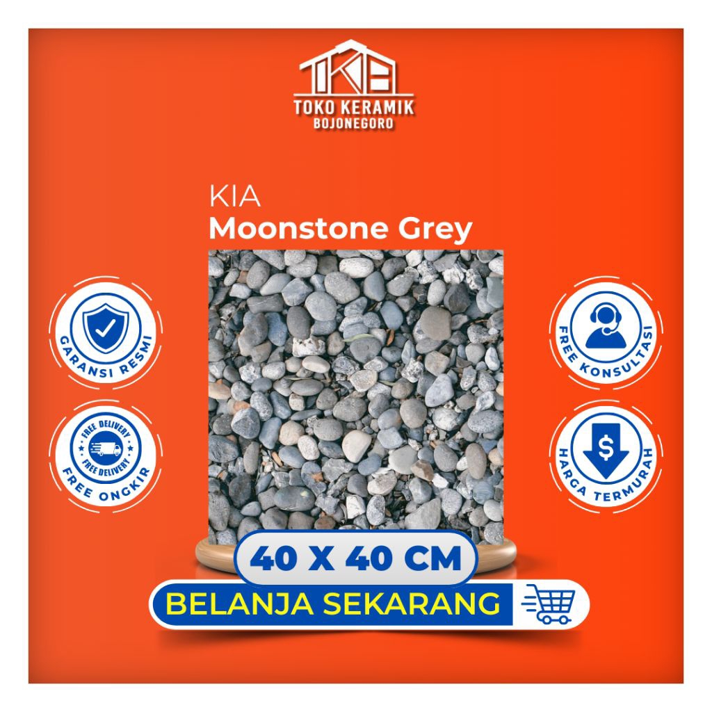 Keramik Lantai Kasar Timbul Motif Batu 40x40 KIA | Moonstone Grey kW I