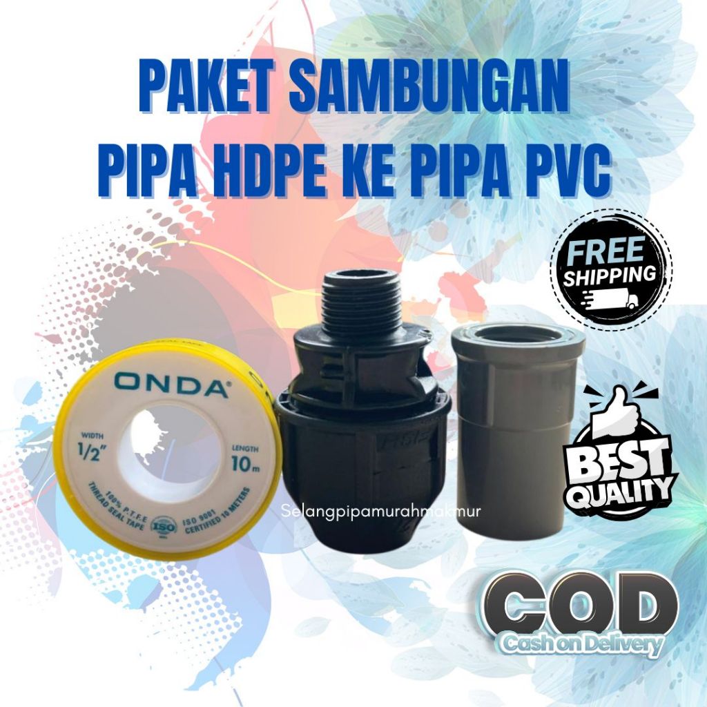 Sambungan Pipa HDPE ke Pipa PVC 1/2 inch / Paket Sambungan MTA SDD Seal tape / Paket Hemat Sambungan