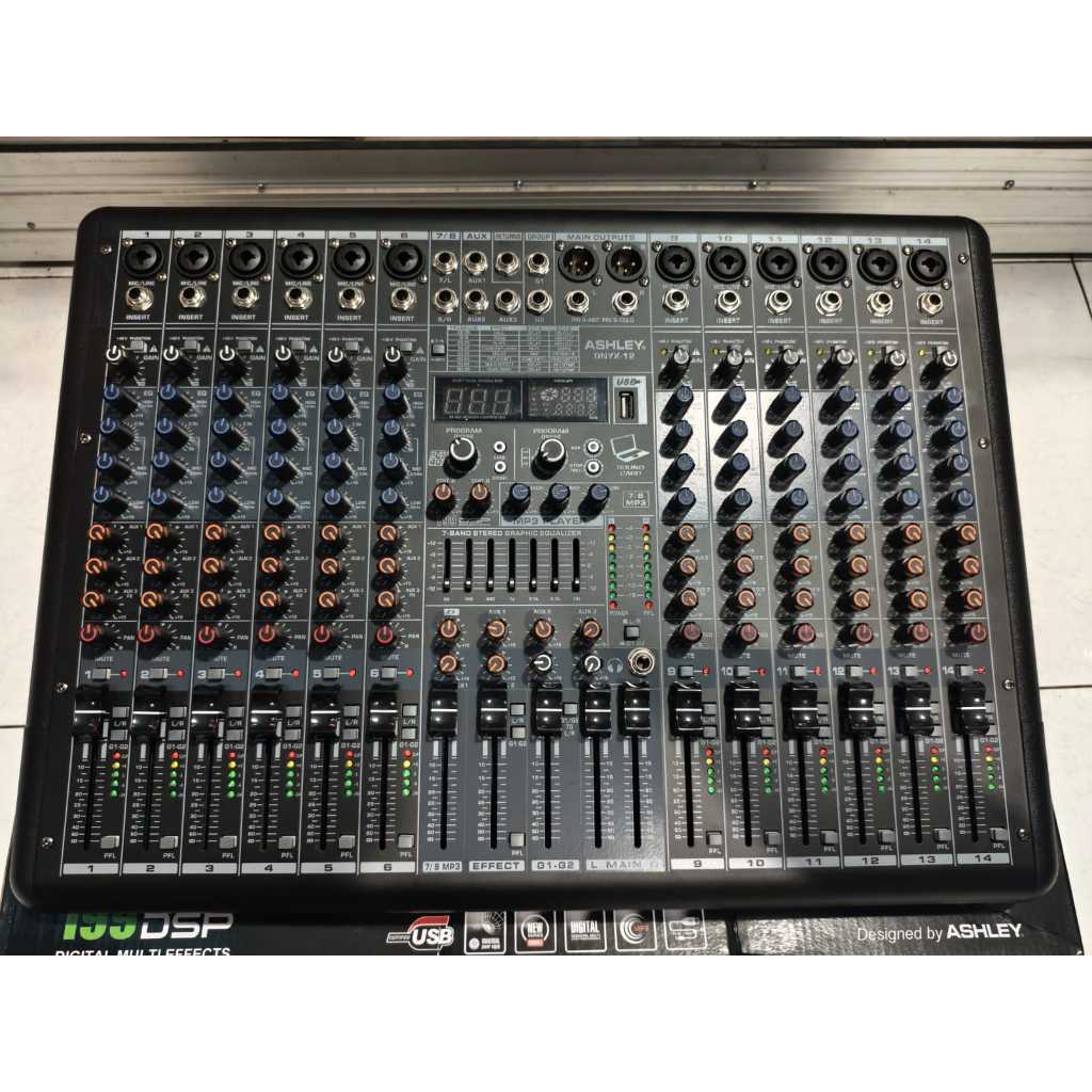 Mixer Audio Ashley Onyx12 Onyx 12 Original 12 Chanel 4 Tone 3 AUX Efek 199DSP Bisa Edit USB Bluetoot