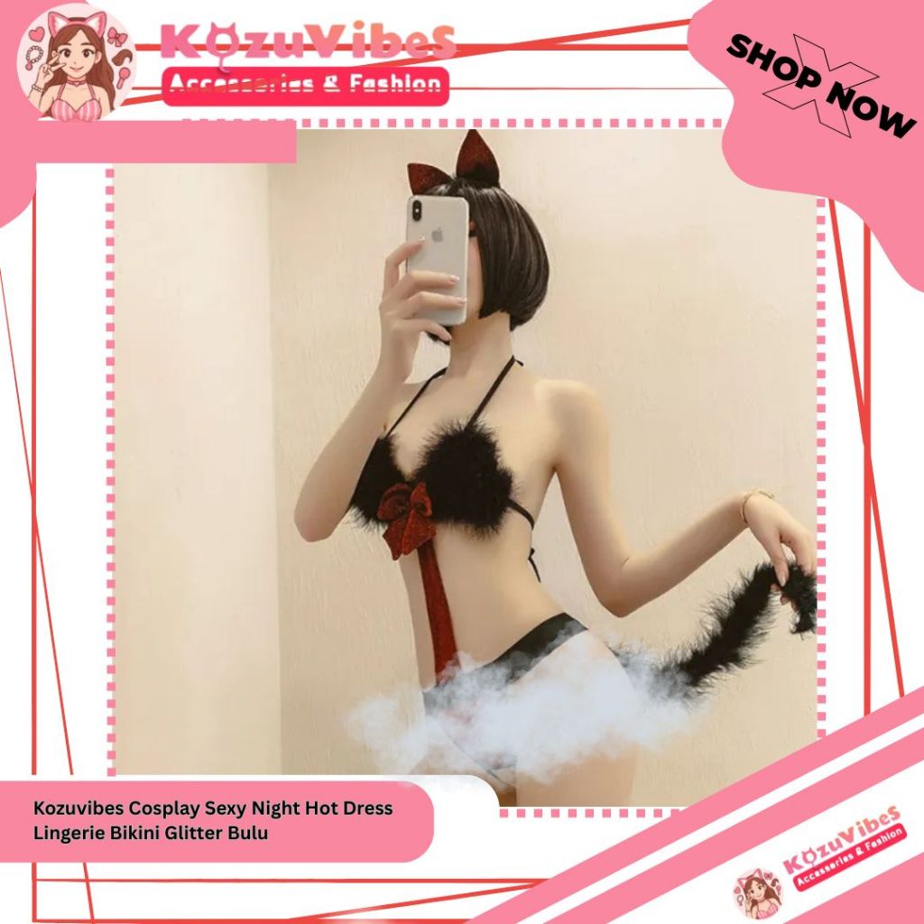 Kozuvibes Cosplay Sexy Night Hot Dress Lingerie Bikini Glitter Bulu