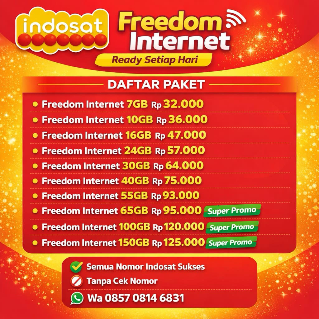 Promo Freedom Internet Indosat | Full Kuota Utama 150GB 55GB