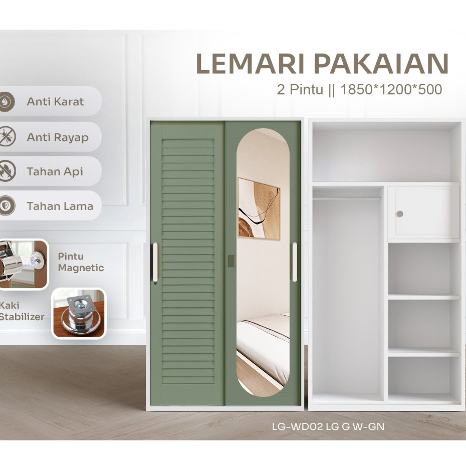 Anda Home Furniture Lemari Baju Besi Sliding 2 Pintu / Lemari Pakaian Besi 2 Pintu Sliding / Lemari 