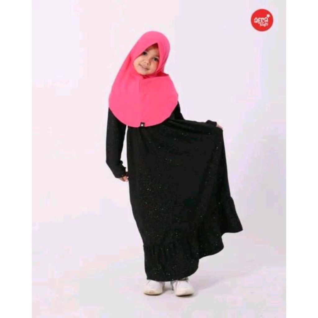 Gamis anak afra kids hitam blink blink