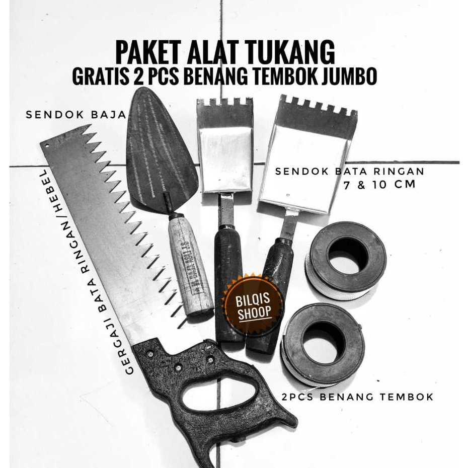 PAKET TUKANG MURAH - Gergaji Hebel / Bata Ringan + Cetok Bata Ringan 7,5cm Dan 10cm + Sendok Baja + 