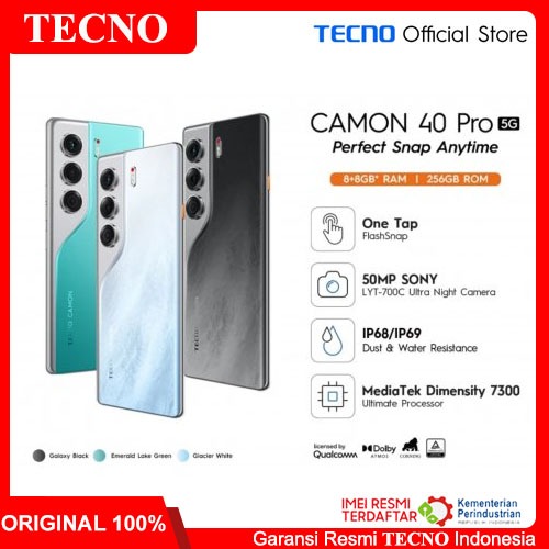 Tecno Camon 40 Pro 5G 12GB/256GB Garansi Resmi