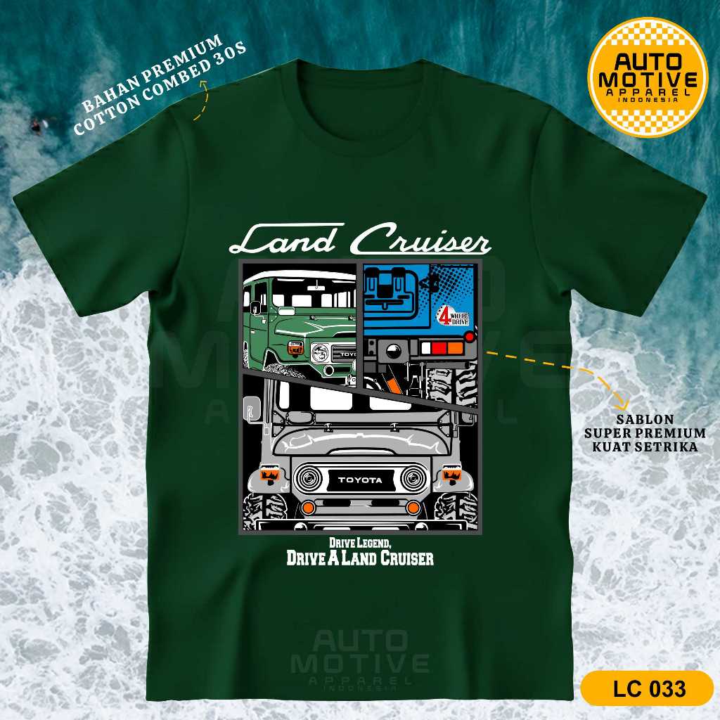 AUTOMOTIVE APPAREL Kaos Land Cruiser FJ40 Tshirt Baju Mobil Toyota Land Cruiser BJ40 LC033