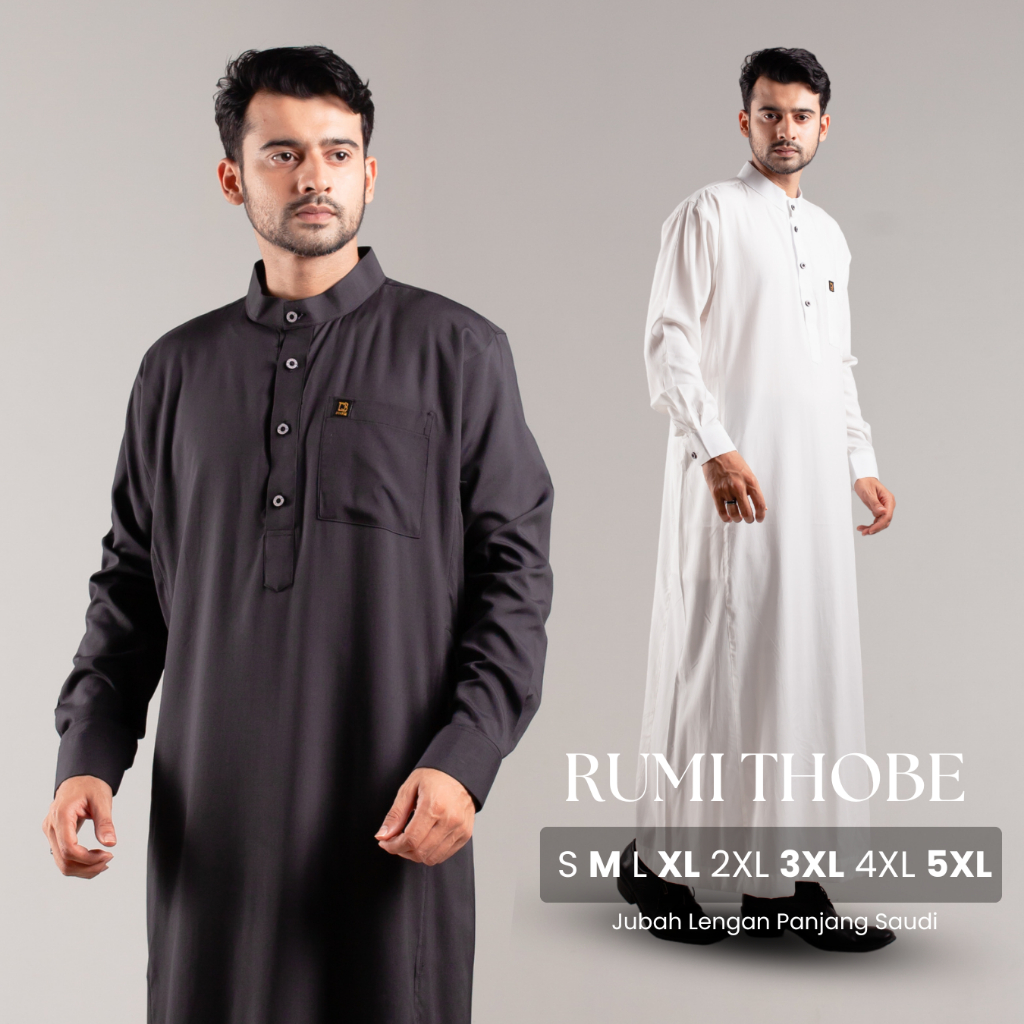 Sarimbit Studio - Jubah Thobe Dewasa Rumi Series ( Putih ) Lengan Panjang / Gamis Pria