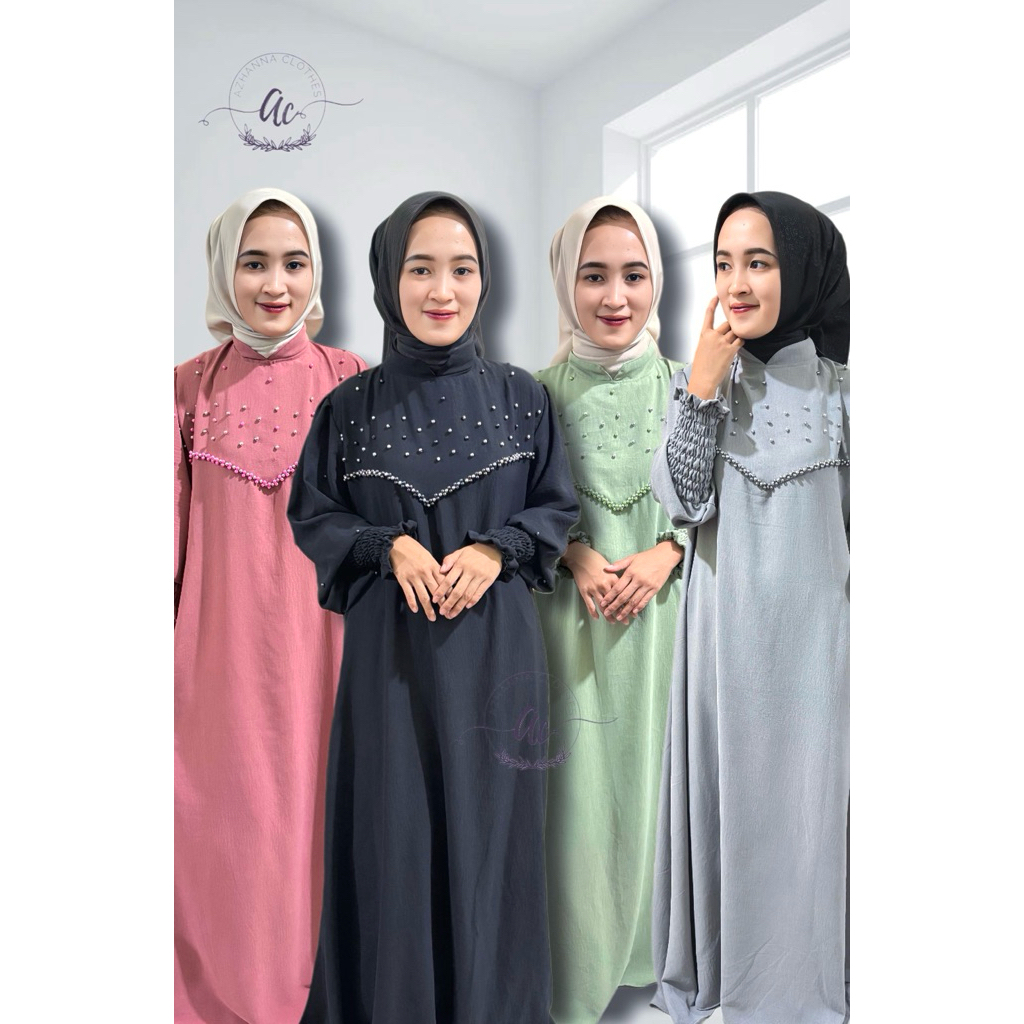 Azhanna.Clothes - Gamis Aurra Payet Lebaran | Gamis Crinkle Premium | Gamis Payet Mutiara | Dress Pa