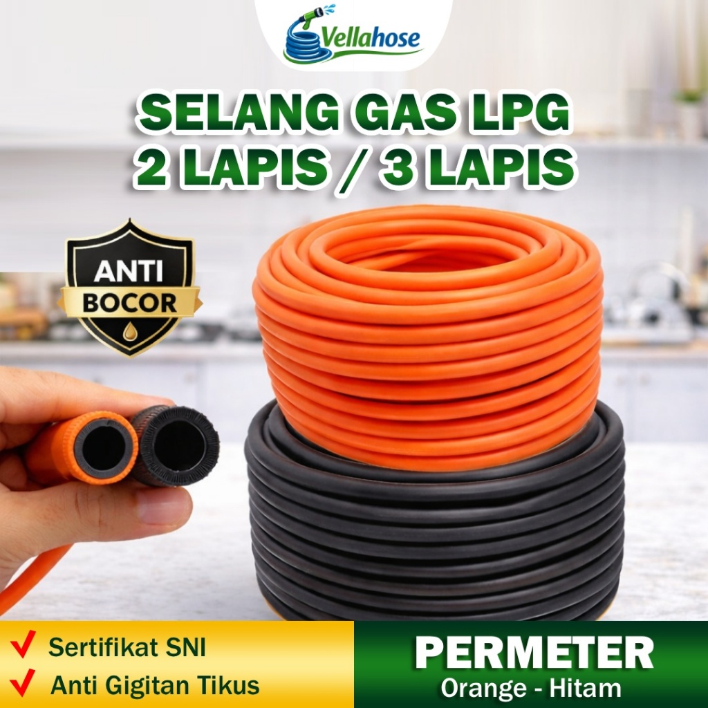 VELLAHOSE Selang Gas 2 Lapis 3 Lapis Tebal Permeter Selang Gas Anti Gigitan Tikus Selang Water Heate