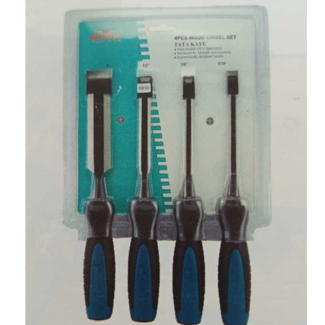 Wipro Tatah Pahat Kayu 1 Set 4Pcs Handle Fiber Tatah CRV 5/16 3/8 1/2 1 Inci