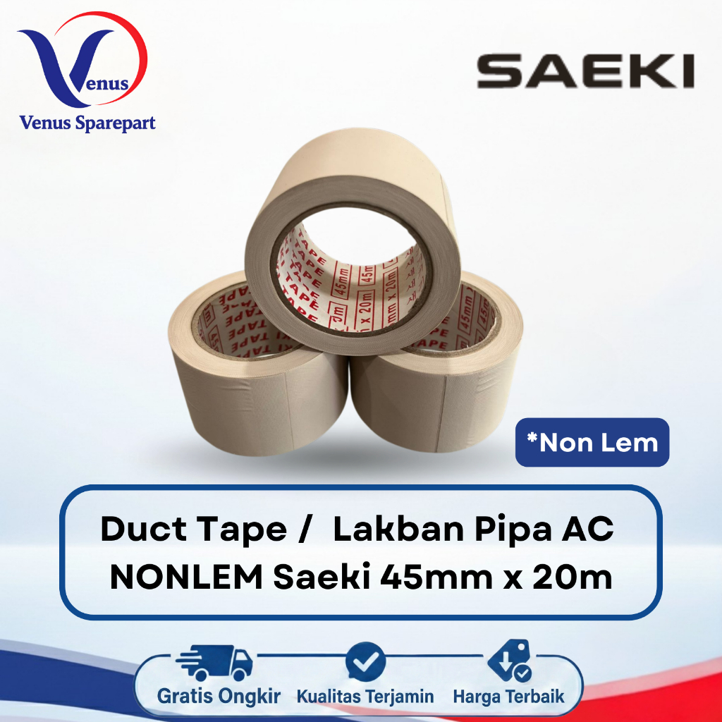 DUCT TAPE NON LEM SAEKI - LAKBAN PEMBUNGKUS PIPA AC 45mm x 20m