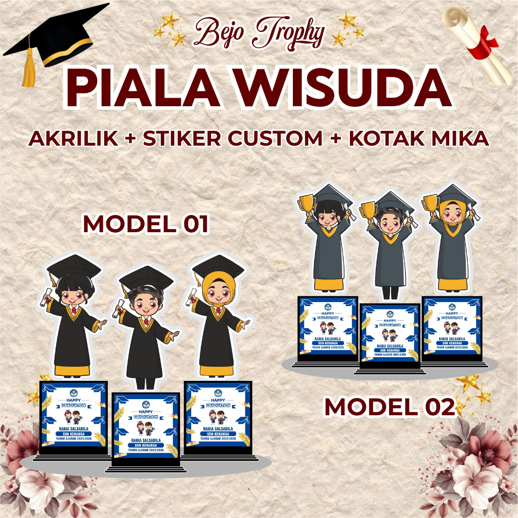 Piala Akrilik Wisuda / Piala wisuda murah / Trophy wisuda akrilik tinggi -+ 25cm /patung boneka pial