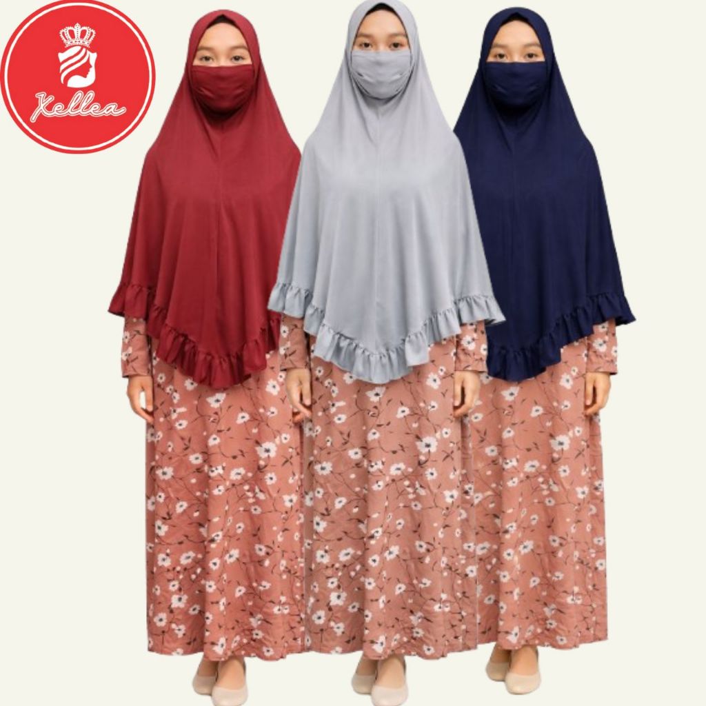 Jilbab Instan Niqab Jersey Non Pet Polos Model Syiria Jilbab Masker Jilbab HFK Bahan Jersey - XELLEA