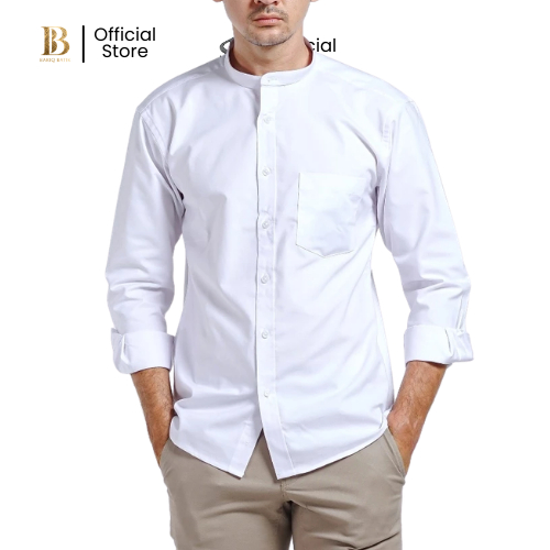 Bariq Batik - Kemeja Pria Putih Kerah Shanghai Lengan Panjang