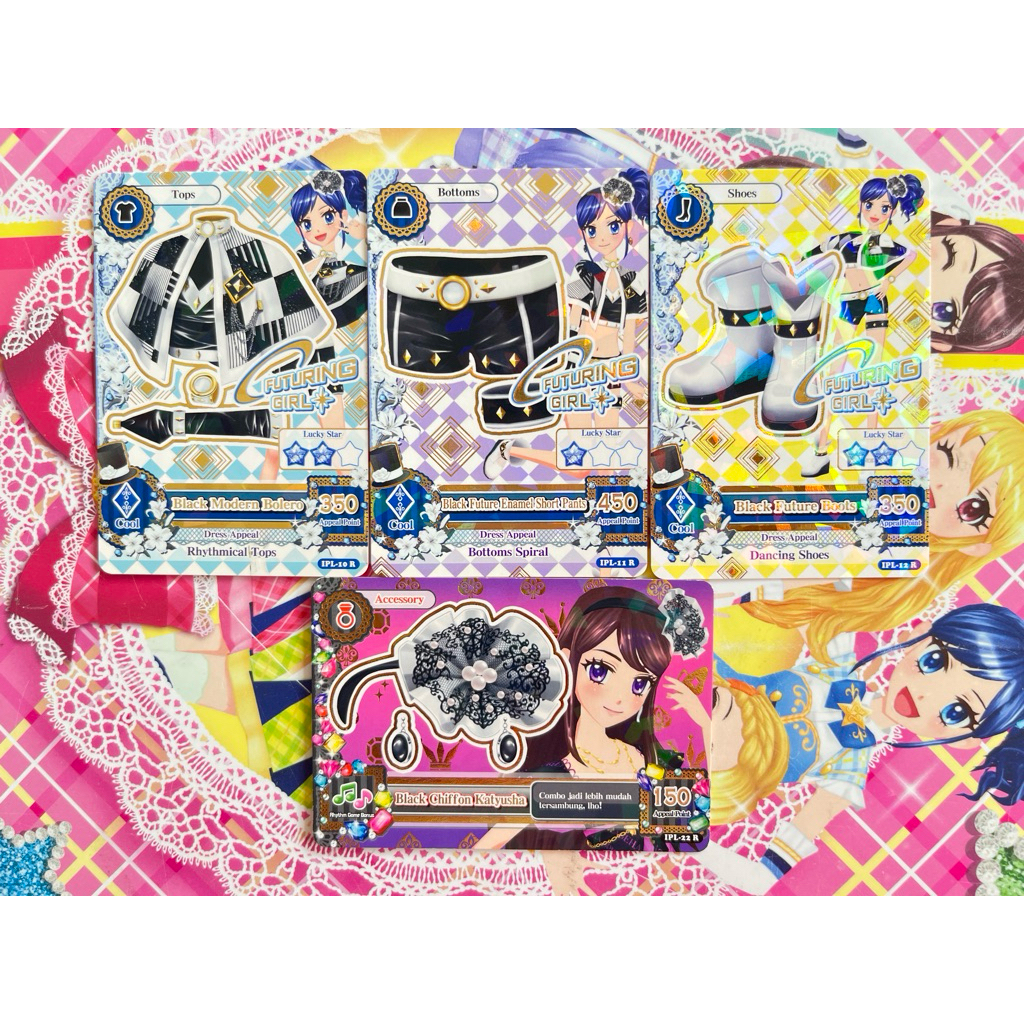 Kartu Aikatsu Beta IPL Aoi Kiriya Black Modern Future Set Futuring Girl Seri 1 Black Chiffon Headban