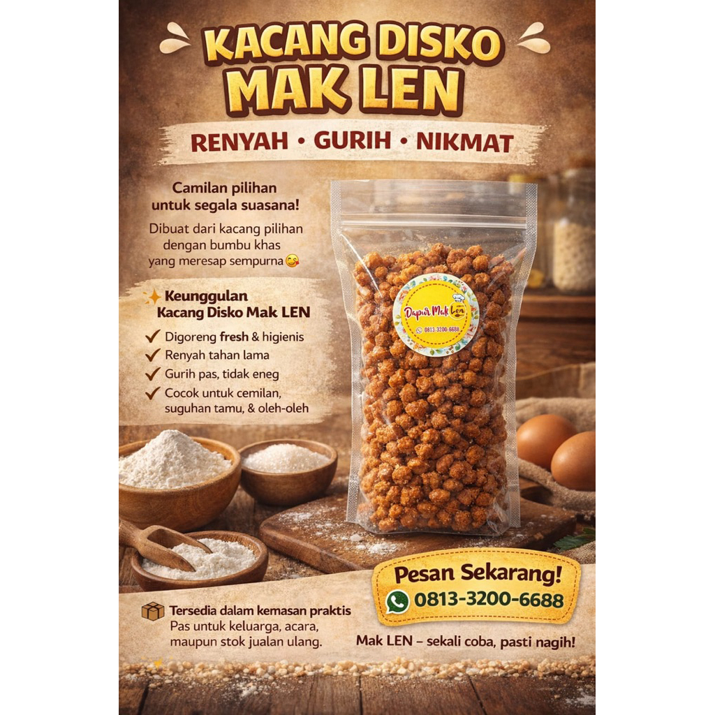 Kacang Disko Mak LEN Renyah Gurih Original 250gr 500gr | Camilan Kacang Tahan Lama Snack Lebaran Ole