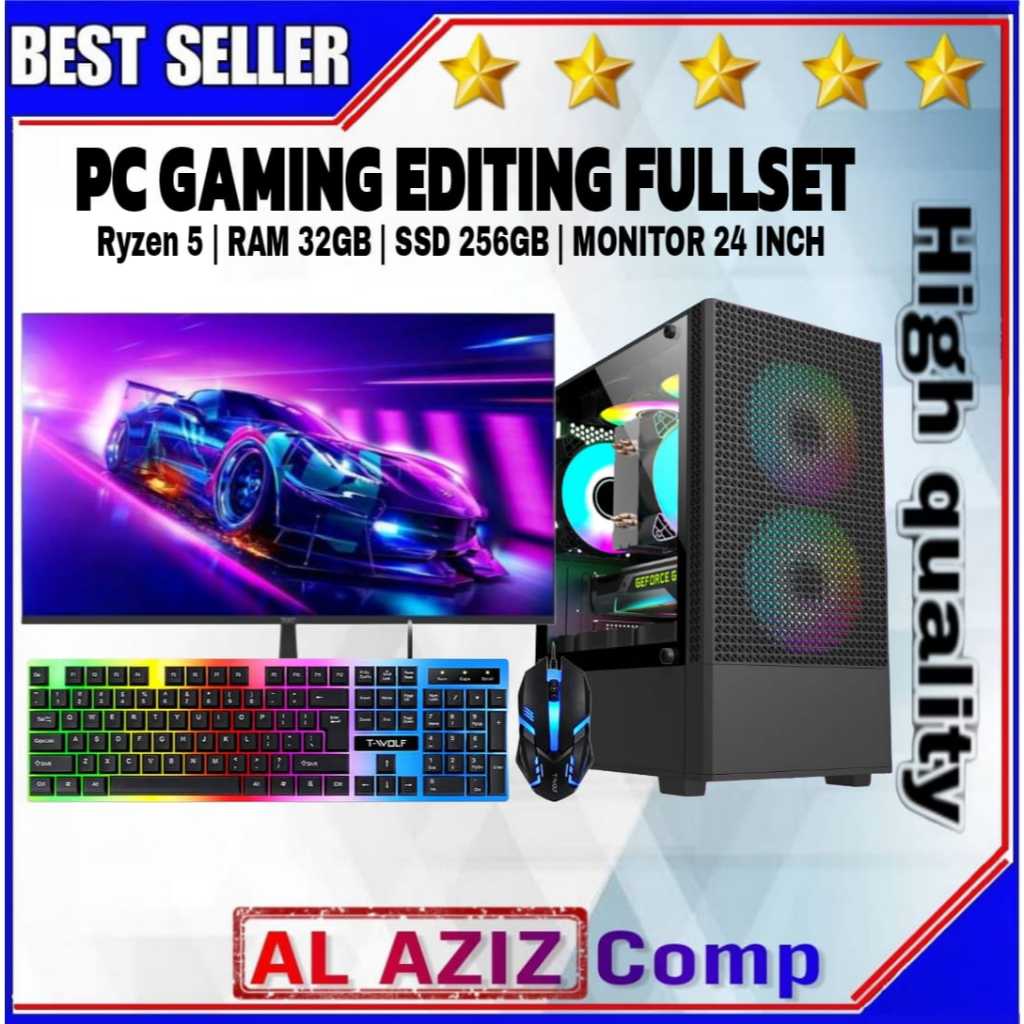 PC Gaming Fullset Ryzen 5 3400G RAM 32GB DDR4 SSD 256GB Monitor LED 24 INCH