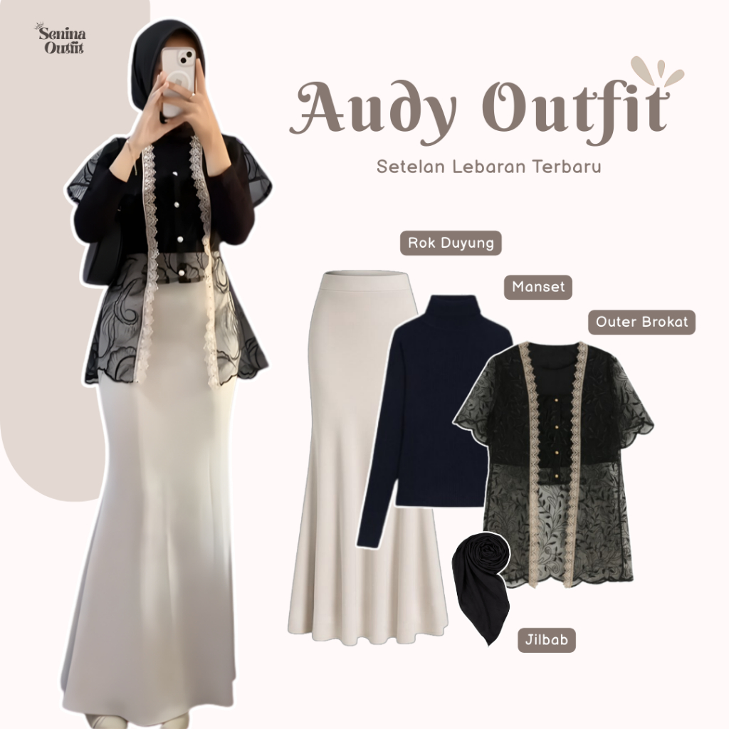 One Set Wanita Kekinian ( Outer Brokat - Rok Duyung - Manset - Jilbab ) Outfit Kondangan - SO112