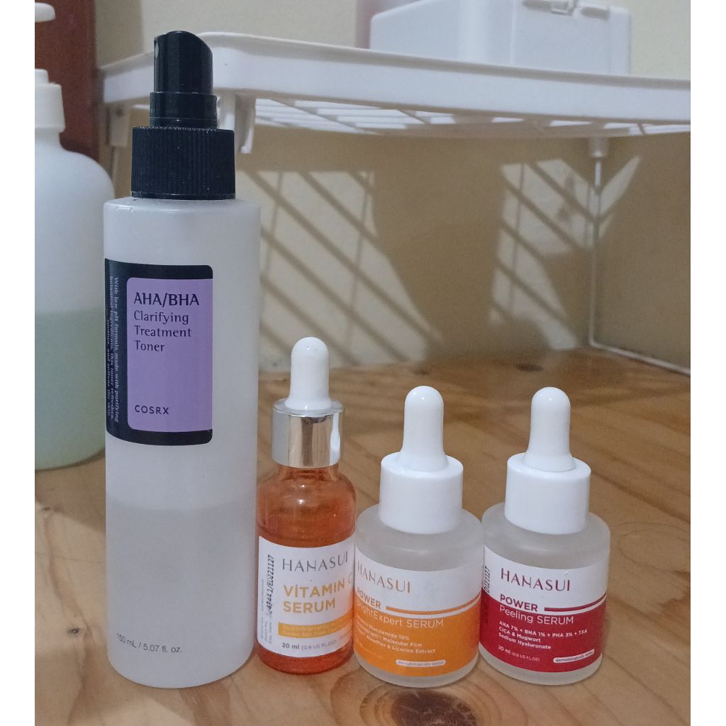 COSRX TONER AHA BHA CLYRIFING TONER-HANASUI VIT C SERUM-HANASUI BRIGHT EXPERT SERUM-HANASUI PEELNG S