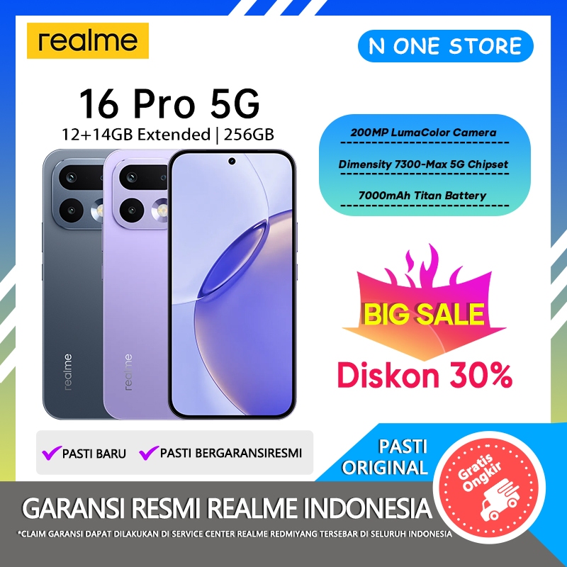 realme 16 Pro 5G 12/256GB (12GB+14GB Extended RAM) Garansi Resmi Indonesia Hp Android Terbaru 2026