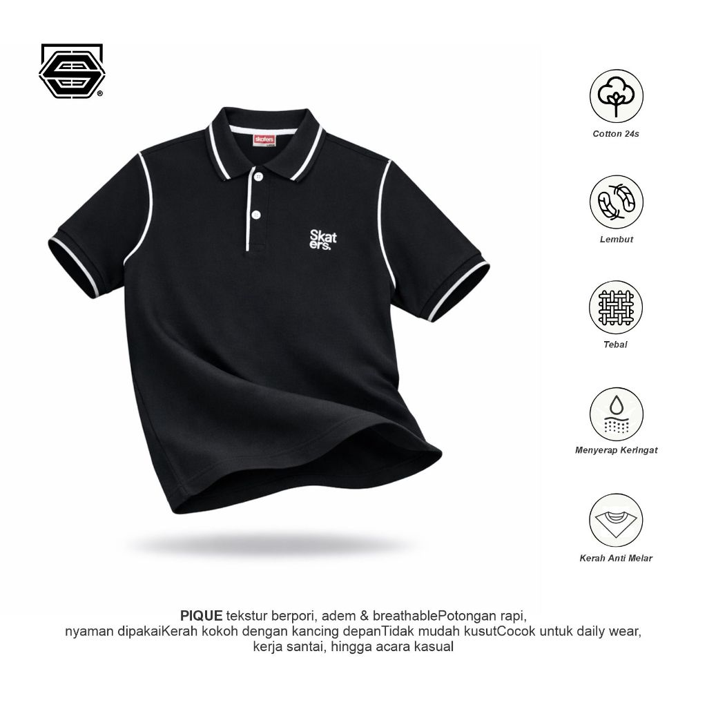 Skaters Kaos Polo Shirt Cotton Bordir Pria/Wanita – T-Shirt Kerah Lengan Pendek