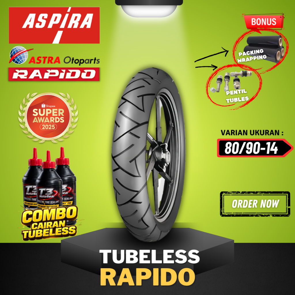 [READY COD] BAN ASPIRA TUBELESS RAPIDO ( 80/90-14 ) / BAN TUBLES ASPIRA MAXIO RAPIDO / BAN MOTOR MAT