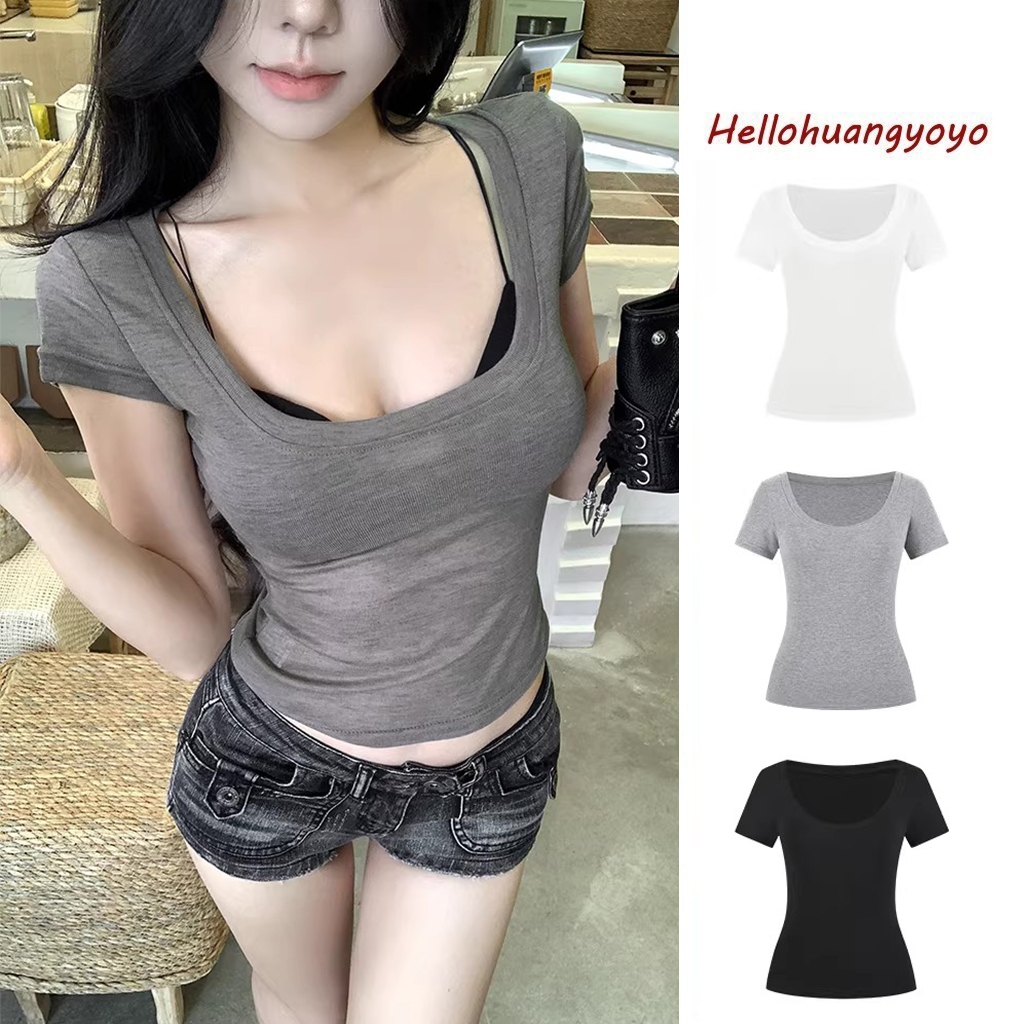 hellohuangyoyo Kaos Wanita Perfect Fit Cotton Cloud Putih Fitted T-shirt Cewek Women Casual Cotton P