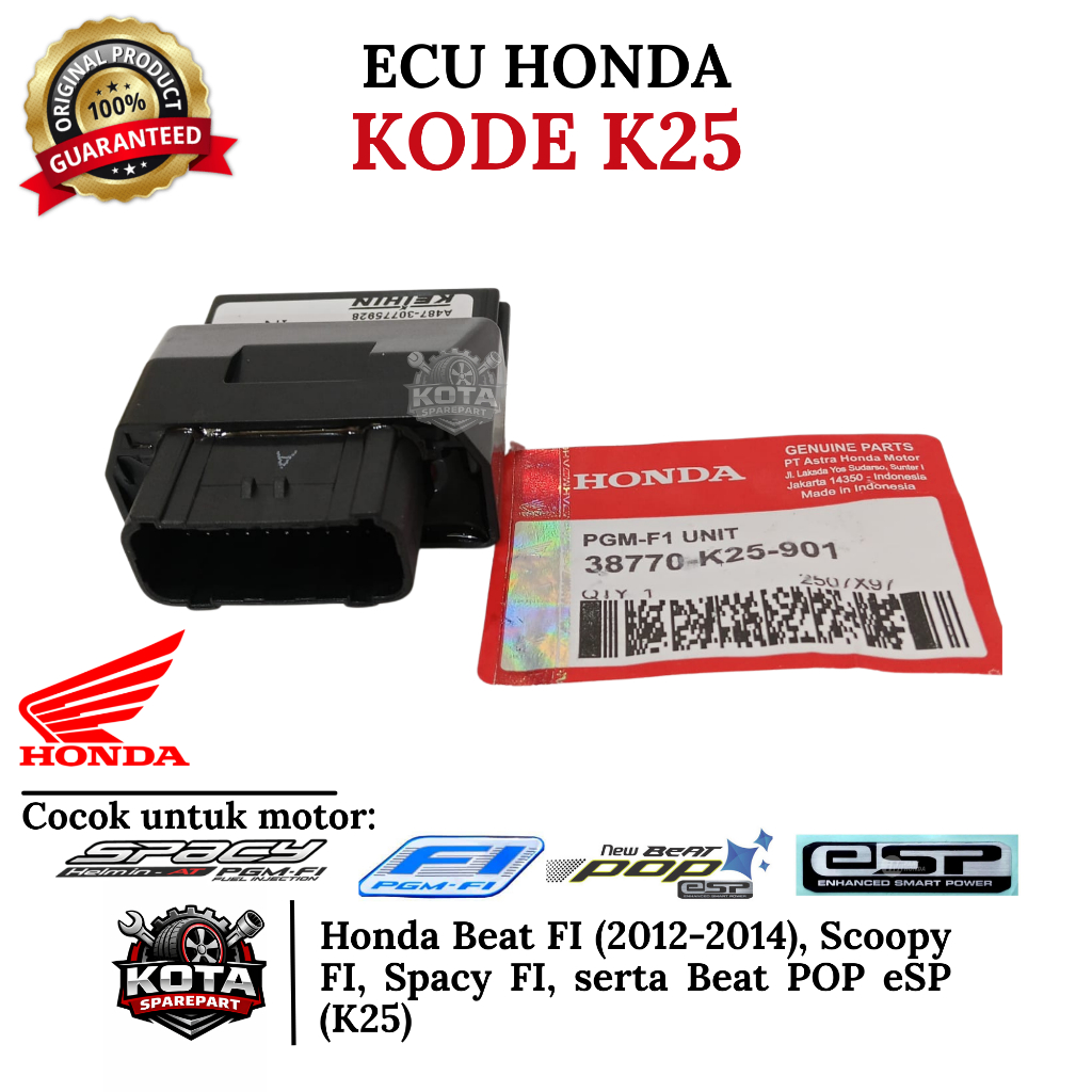 ECU ORIGINAL HONDA KODE K25 UNTUK MOTOR HONDA BEAT FI (2012-2014), SCOOPY FI, SPACY FI, DAN BEAT POP