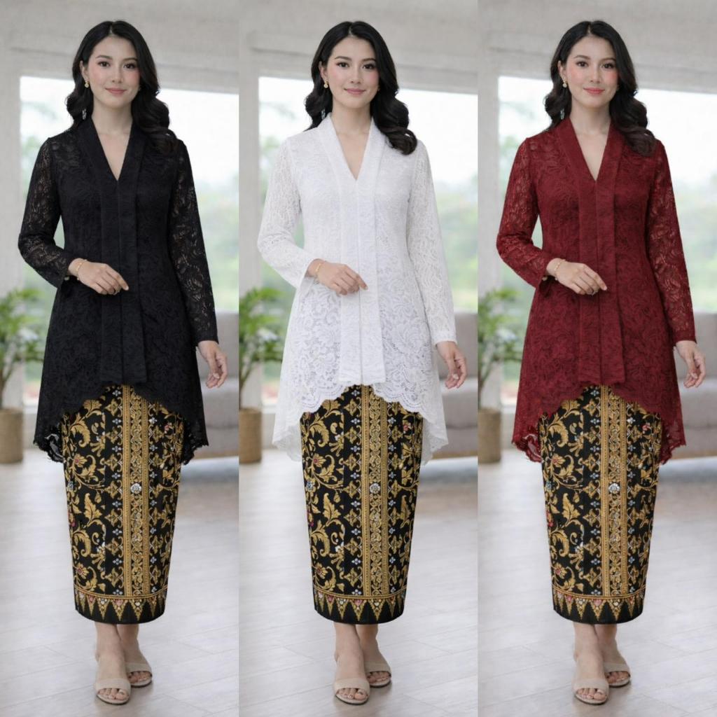 Setelan Kurung Melayu Tile Brokat Modern Oneset Kebaya Duyung Malaysia Dress Pesta Setelan Wanita Ba