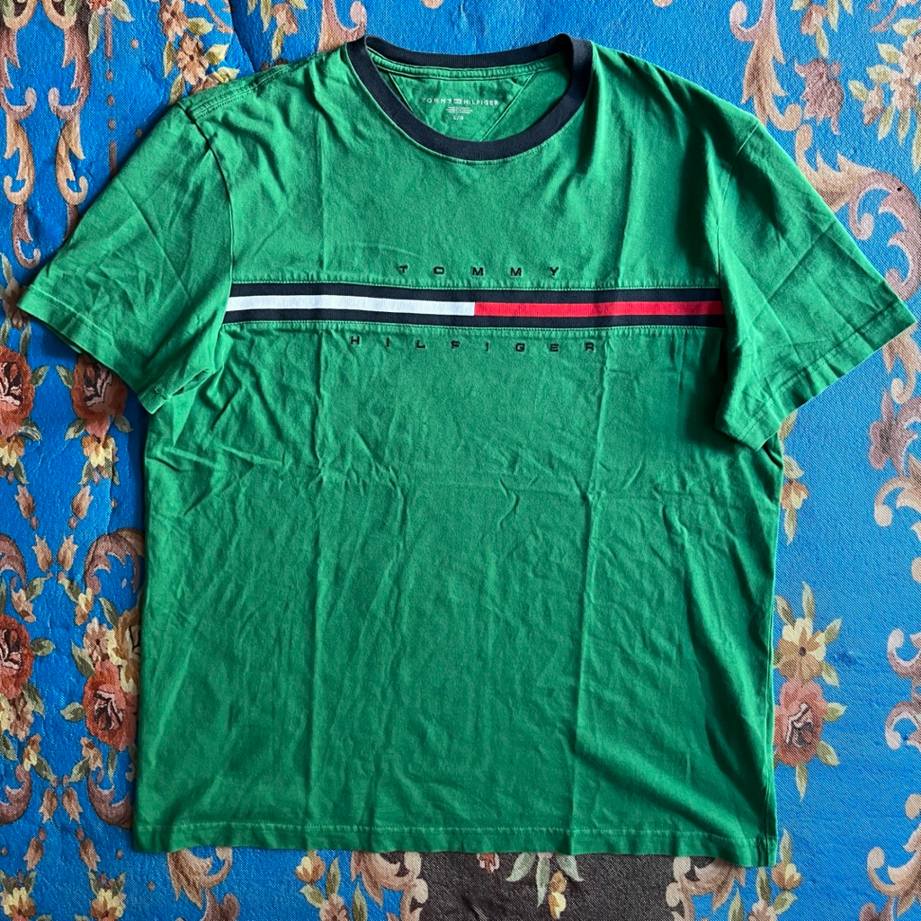 t-shirt tommy hilfiger green signature stripe tee second original